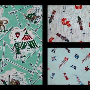 Vintage 50s Boys Cotton Flannel Fabric, Lot of 3